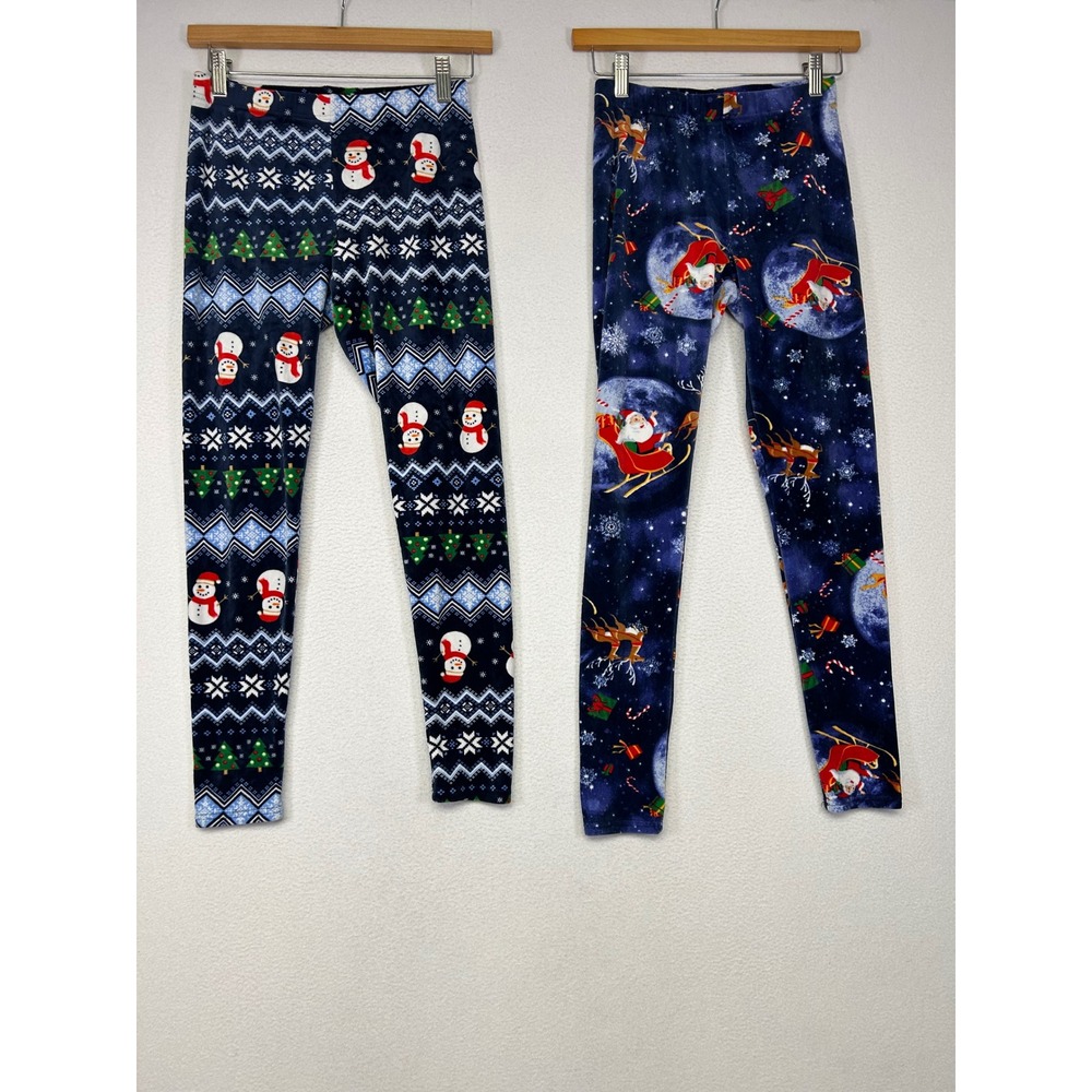 Holiday Festive No Boundaries Womens Medium Blue Snowman Fair Isle Leggings